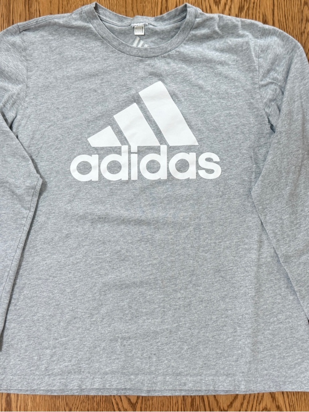 adidas Heather Gray Long Sleeve Logo Tee with White Print